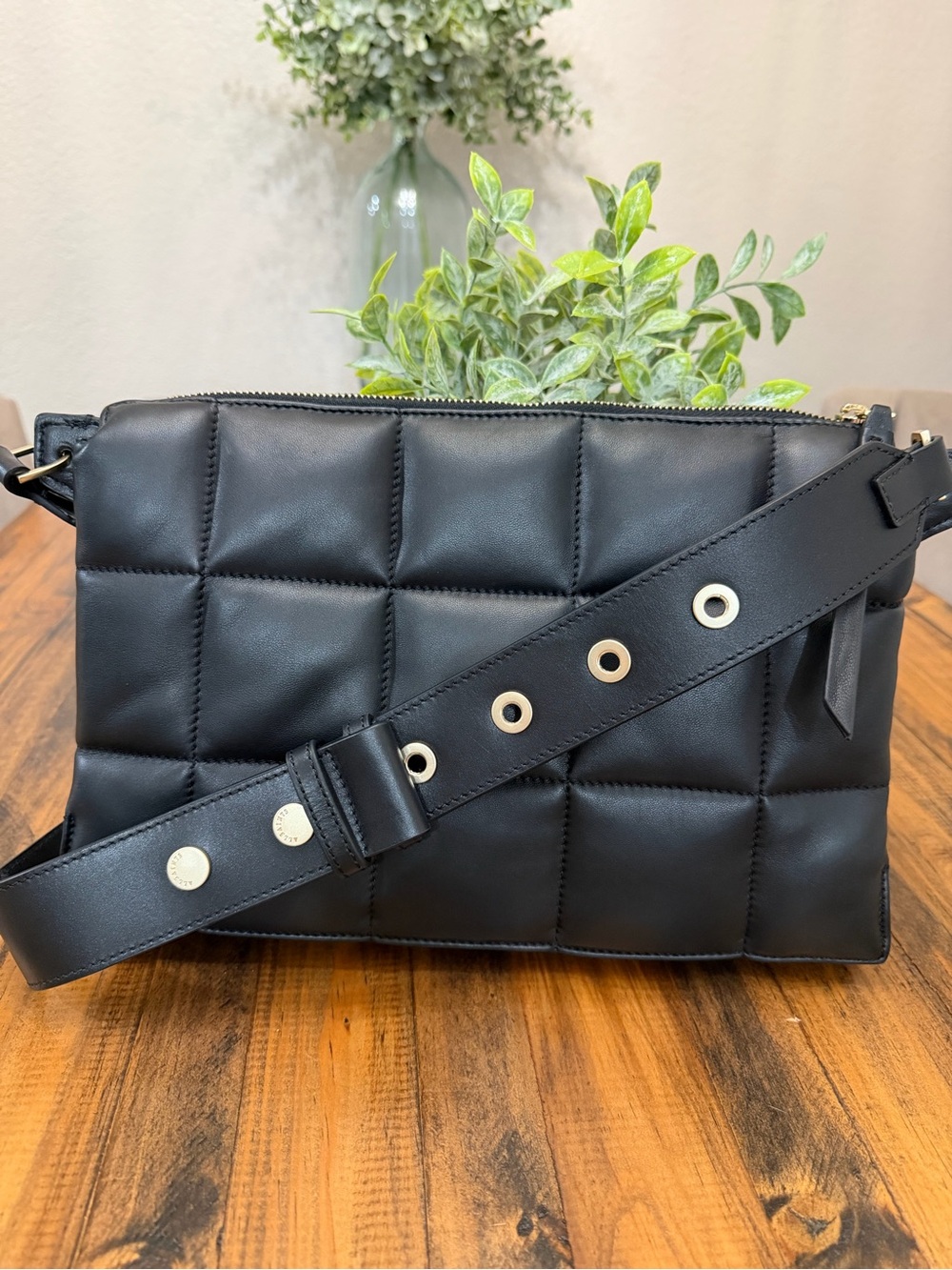 ALLSAINTS Quilted Black Shoulder Bag with Studded Strap - Picture 13 of 13